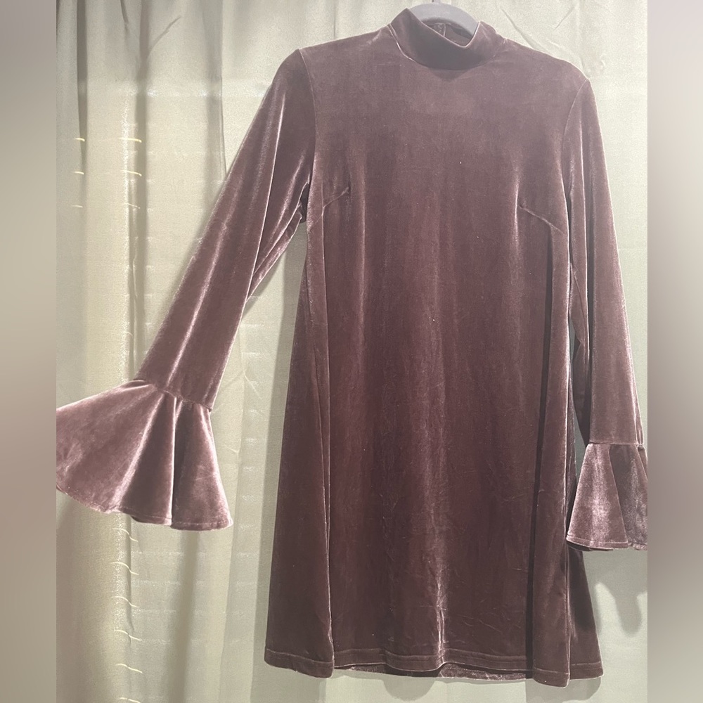 Chocolate brown velvet long sleeve dress